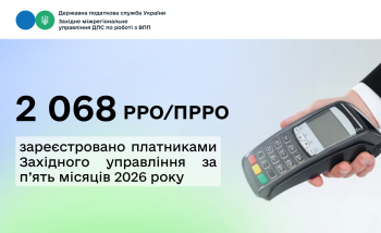 2068 зареєстрованих РРО та ПРРО платниками Західного управління за п'ять місяців 2026 року