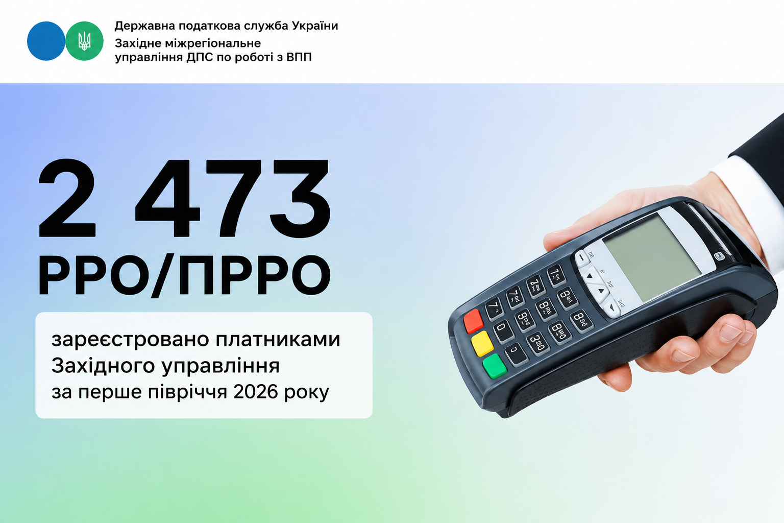2473 РРО та ПРРО зареєстровано платниками Західного управління за I півріччя 2026 року