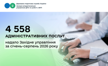 Понад 4,5 тисячі адміністративних послуг надано платникам податків за 8 місяців 2026 року